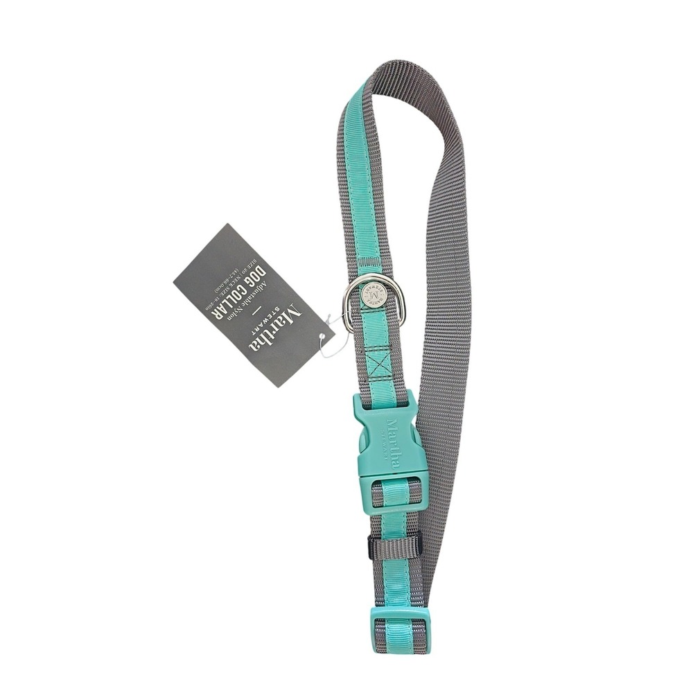Martha Stewart Gray‎ & Mint Adjustable Nylon Large Dog Collar Size 20 (18-26in)